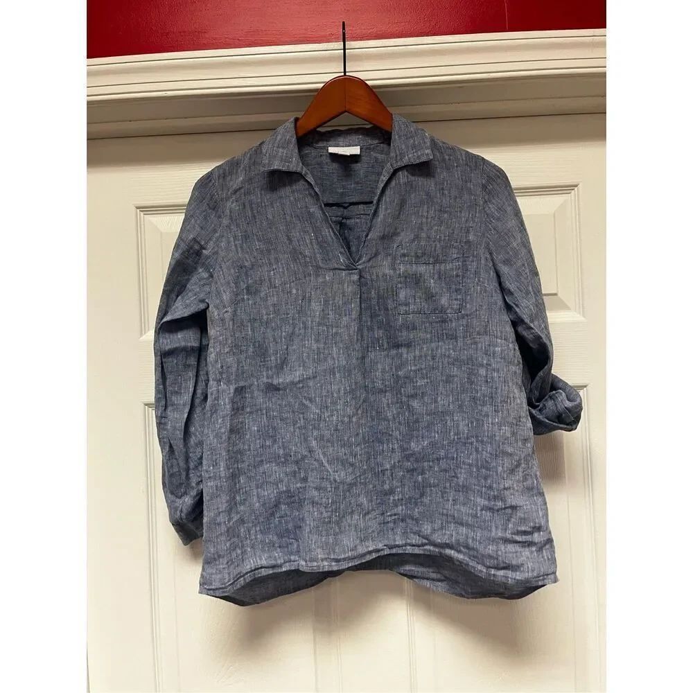 J. Jill Love Linen Chambray Style Toll Tab Sleeve Blouse sz XSP EUC